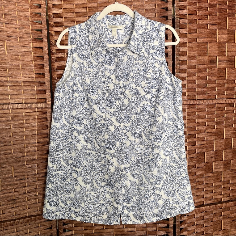 Dana Buchman Sleeveless Button-Down Linen Blend Top Coastal Grandmacore Size L.